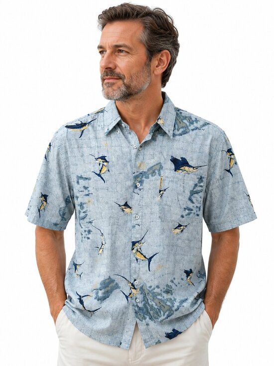Columbia River Lodge Other - Columbia River Lodge Blue Marlin & Heron Fishing Shirt – Men’s Button-Up – NWOT